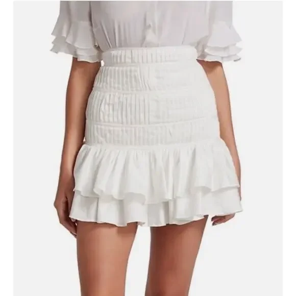 Aje Skirt 8 Reine Shirred Ruffle Mini White Pleated Boho Coquette Fairy Girly - Picture 2 of 10